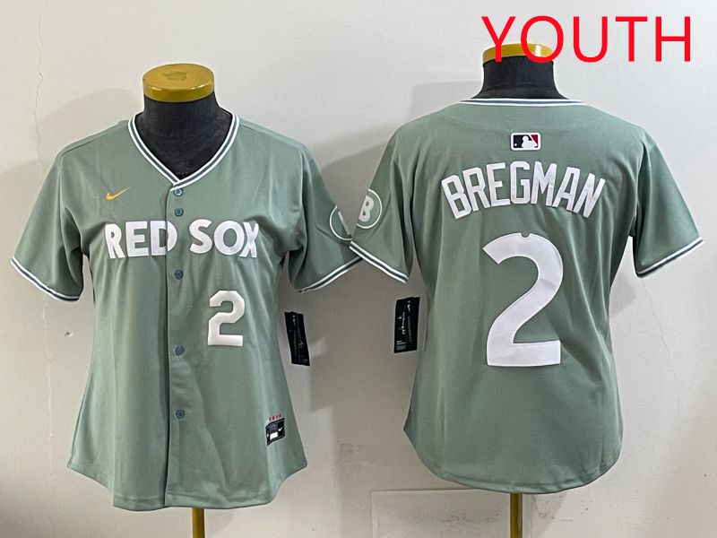 Youth 2025 Boston Red Sox #2 Bregman Light Green Joint Name Nike MLB Jersey style 2->youth mlb jersey->Youth Jersey
